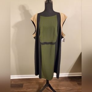 WOMEN PLUS SIZE DRESS SZ 24W. BUSINESS CASUAL. GREEN TAN BLACK.